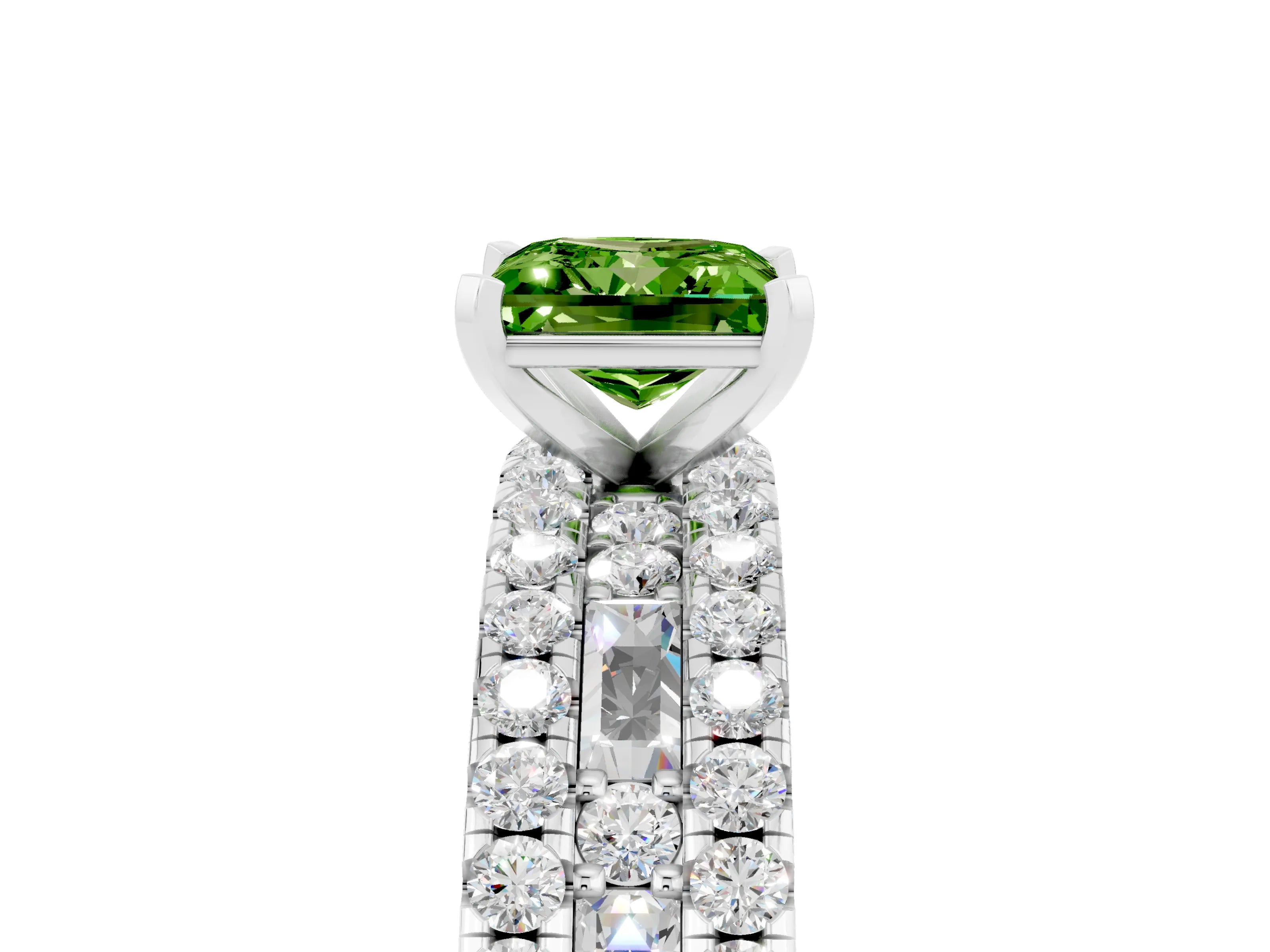 White gold Princess Cut Peridot Solitaire Ring with Pavé and Channel Set Band_17