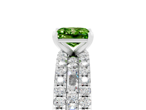 White gold Princess Cut Peridot Solitaire Ring with Pavé and Channel Set Band_17