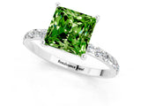 White gold Princess Cut Peridot Solitaire Ring with Pave Band and Four Prong Setting_13