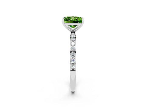 White gold Princess Cut Peridot Solitaire Ring with Pave Band and Four Prong Setting_14
