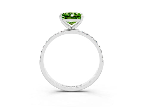 White gold Princess Cut Peridot Solitaire Ring with Pave Band and Four Prong Setting_15