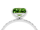 White gold Princess Cut Peridot Solitaire Ring with Pave Band and Four Prong Setting_16