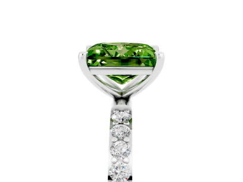 White gold Princess Cut Peridot Solitaire Ring with Pave Band and Four Prong Setting_17