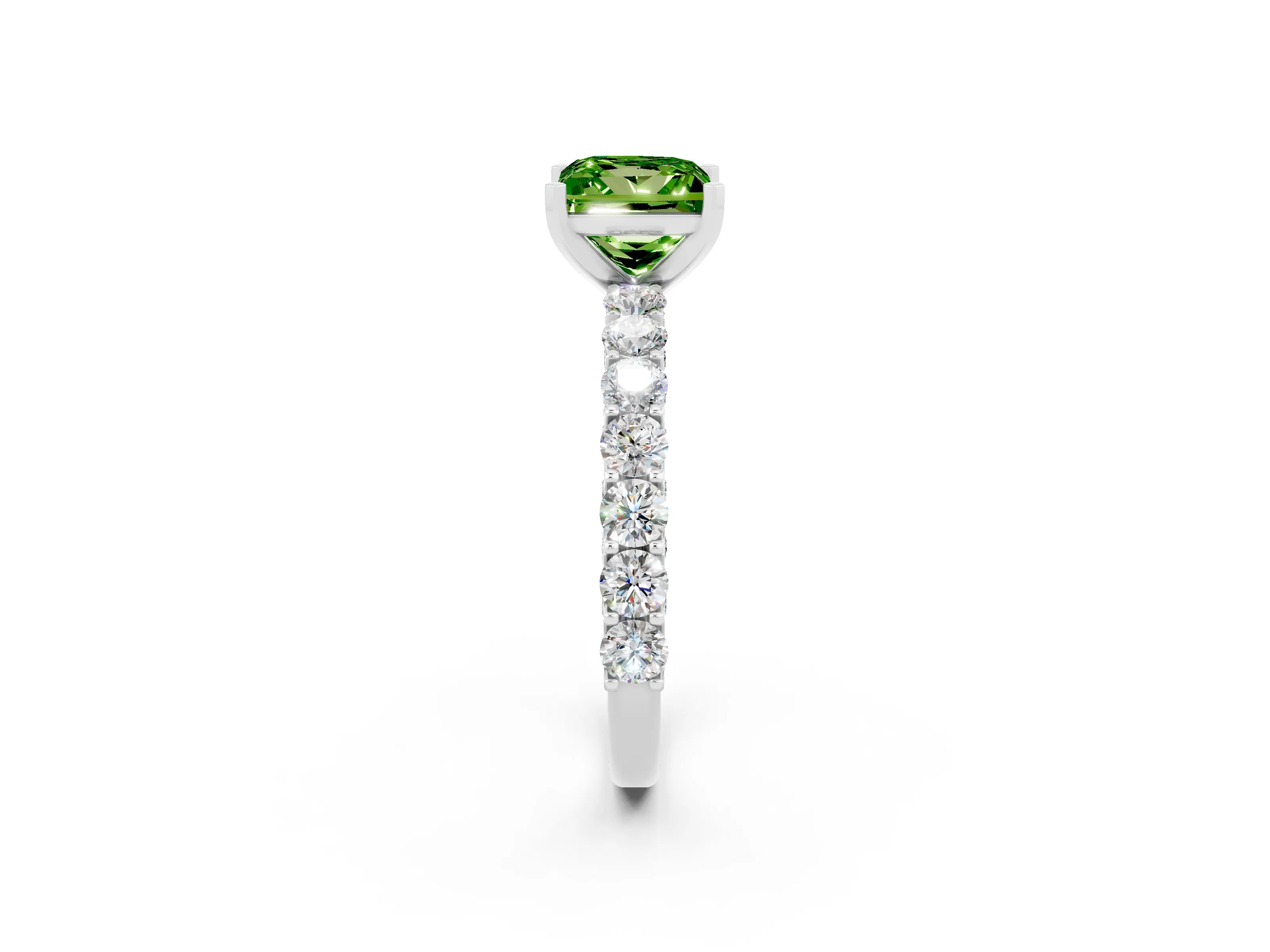 White gold Princess Cut Peridot Solitaire Ring with Shared Prong Pavé Band and Four-Prong Setting_2