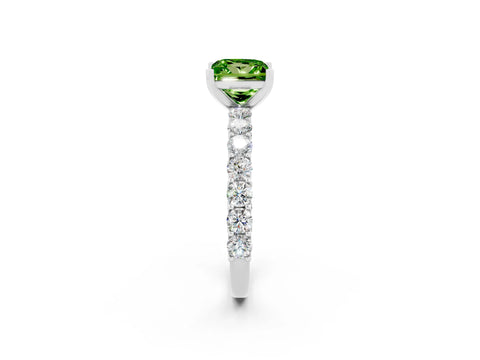 White gold Princess Cut Peridot Solitaire Ring with Shared Prong Pavé Band and Four-Prong Setting_2