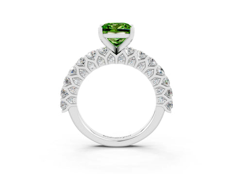 White gold Princess Cut Peridot Solitaire Ring with Shared Prong Pavé Band and Four-Prong Setting_3