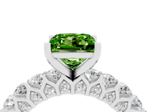 White gold Princess Cut Peridot Solitaire Ring with Shared Prong Pavé Band and Four-Prong Setting_4