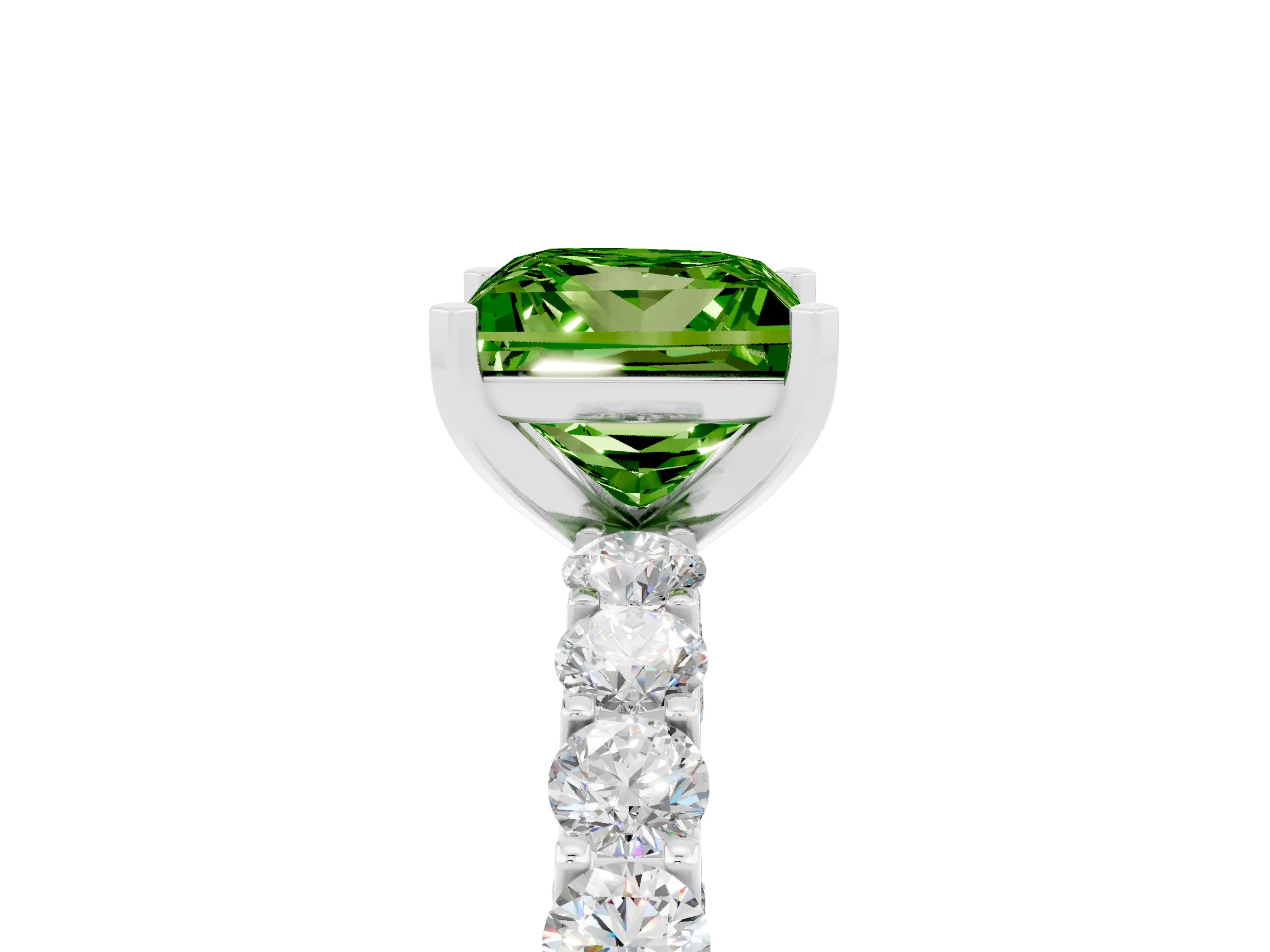 White gold Princess Cut Peridot Solitaire Ring with Shared Prong Pavé Band and Four-Prong Setting_5
