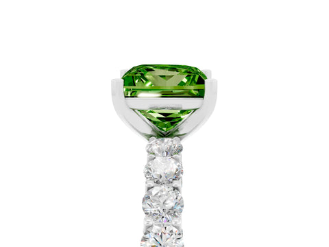 White gold Princess Cut Peridot Solitaire Ring with Shared Prong Pavé Band and Four-Prong Setting_5