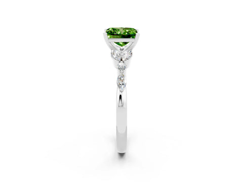 White gold Princess Cut Peridot Solitaire Ring with Side Stones and Four-Prong Setting_14