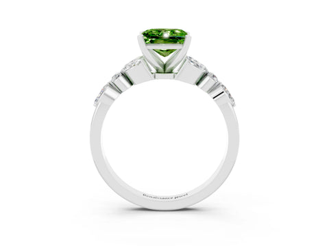 White gold Princess Cut Peridot Solitaire Ring with Side Stones and Four-Prong Setting_15