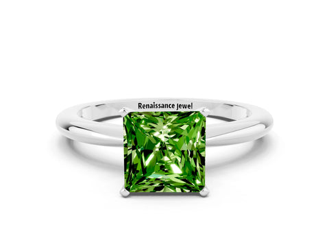 White gold Princess Cut Peridot Solitaire Ring with Six-Prong Setting and Classic Band_12