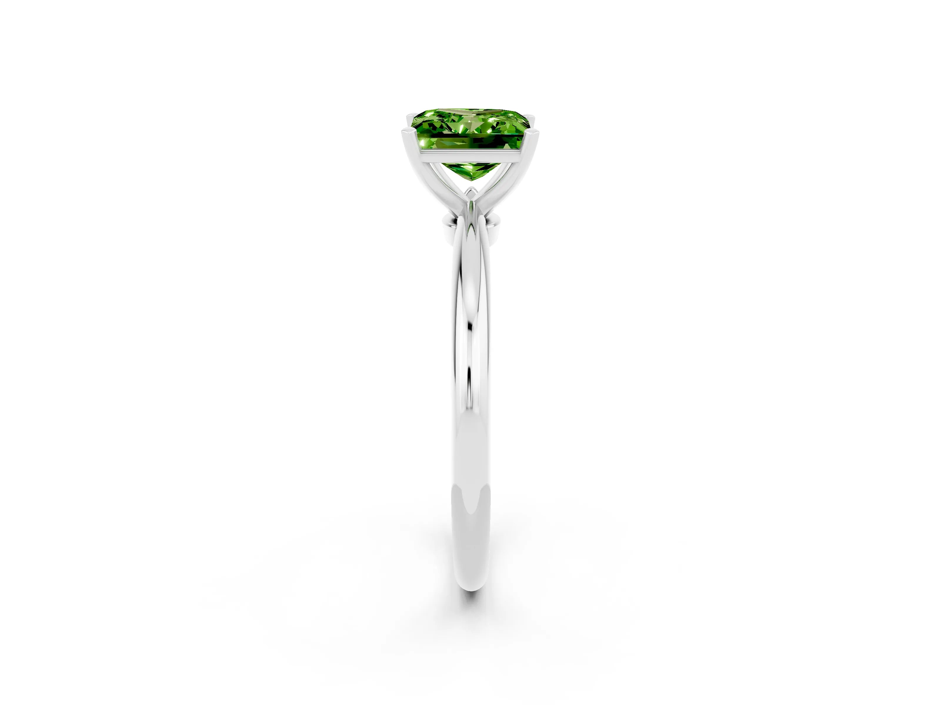 White gold Princess Cut Peridot Solitaire Ring with Six-Prong Setting and Classic Band_14
