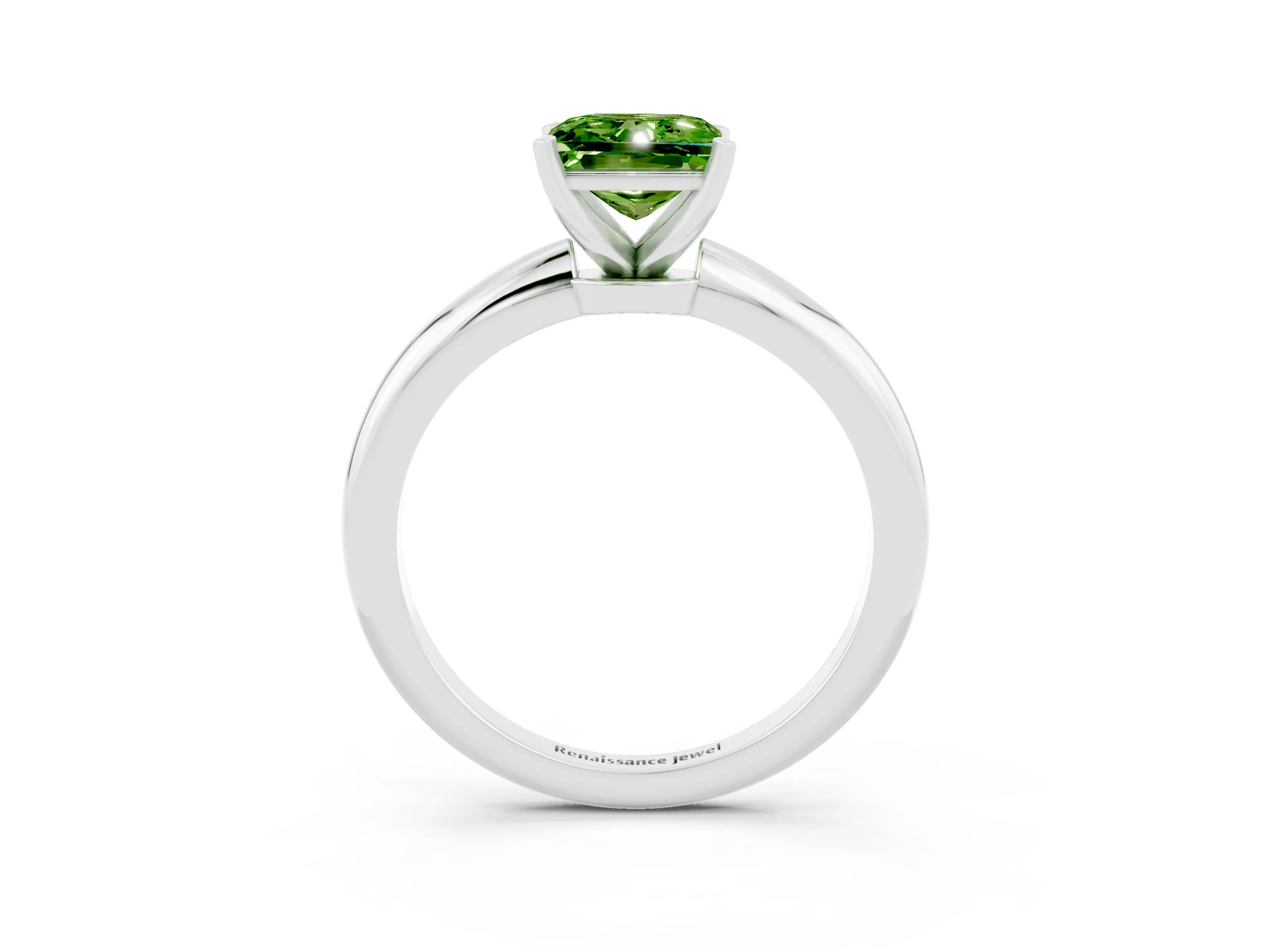 White gold Princess Cut Peridot Solitaire Ring with Six-Prong Setting and Classic Band_15