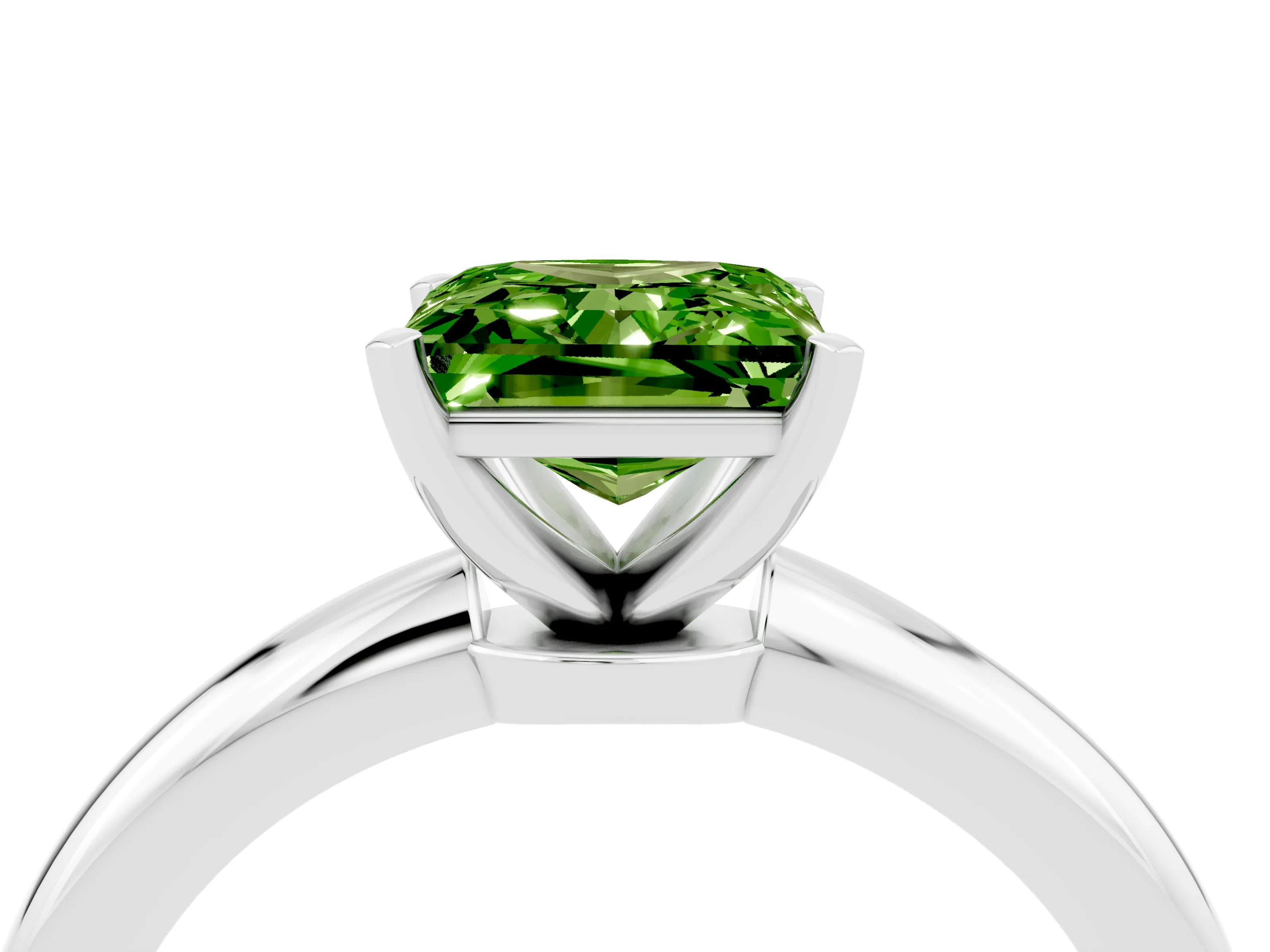 White gold Princess Cut Peridot Solitaire Ring with Six-Prong Setting and Classic Band_28