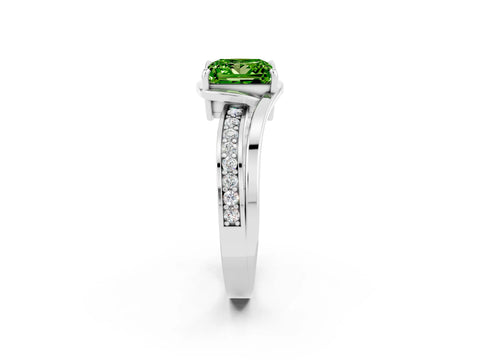 White gold Princess Cut Peridot Solitaire Ring with Split Shank and Prong Setting_2