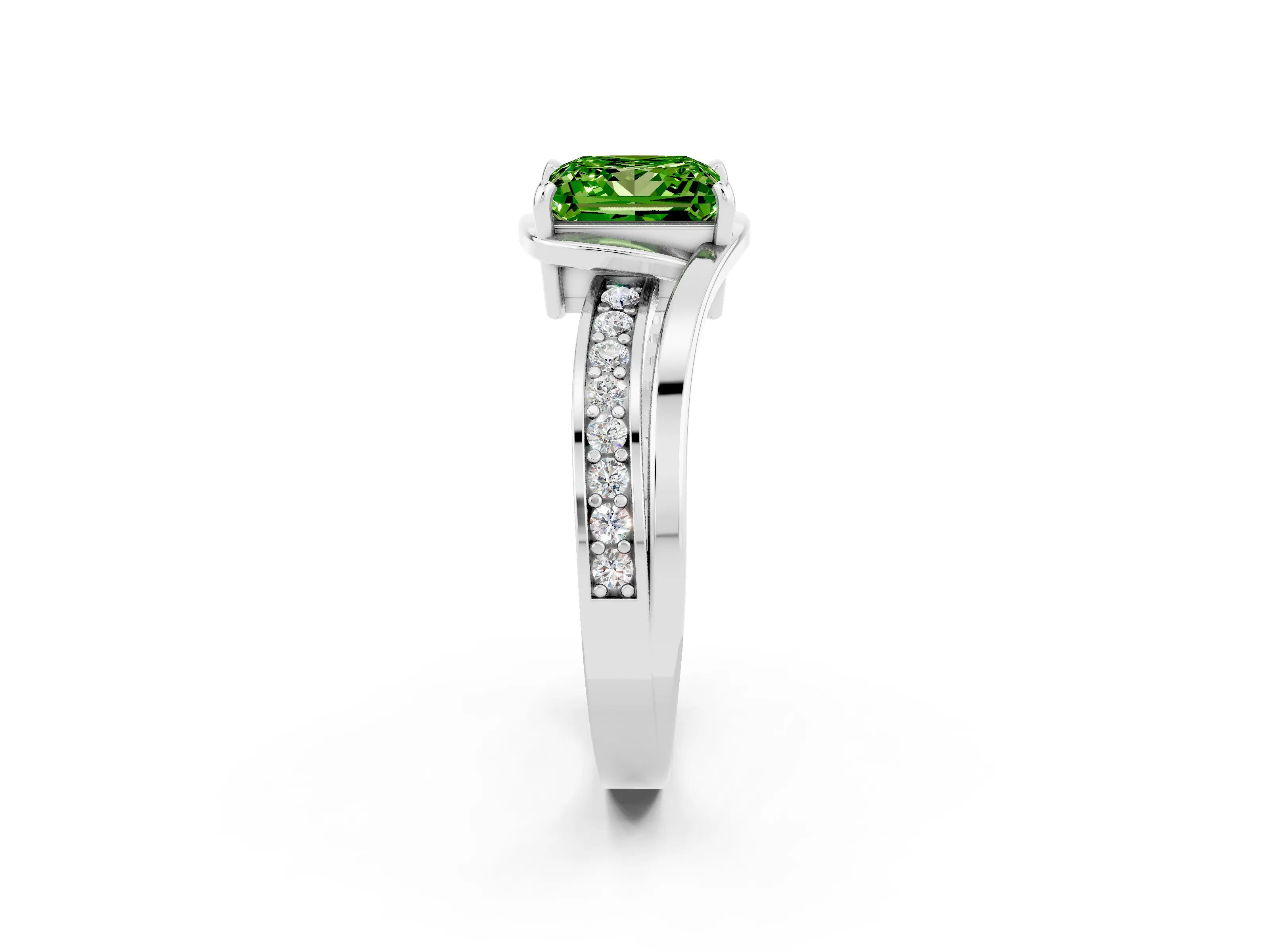 White gold Princess Cut Peridot Solitaire Ring with Split Shank and Prong Setting_2