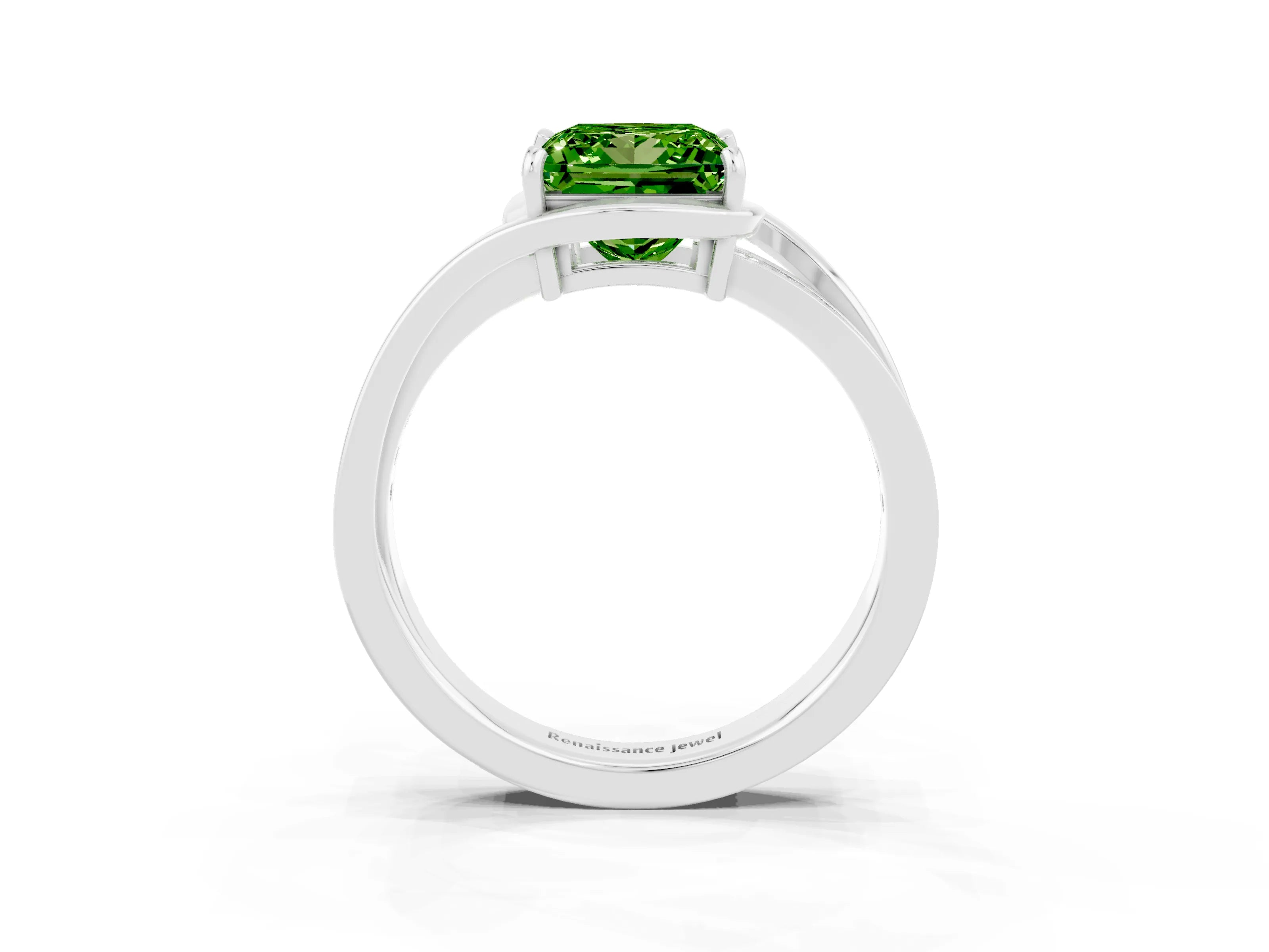 White gold Princess Cut Peridot Solitaire Ring with Split Shank and Prong Setting_3