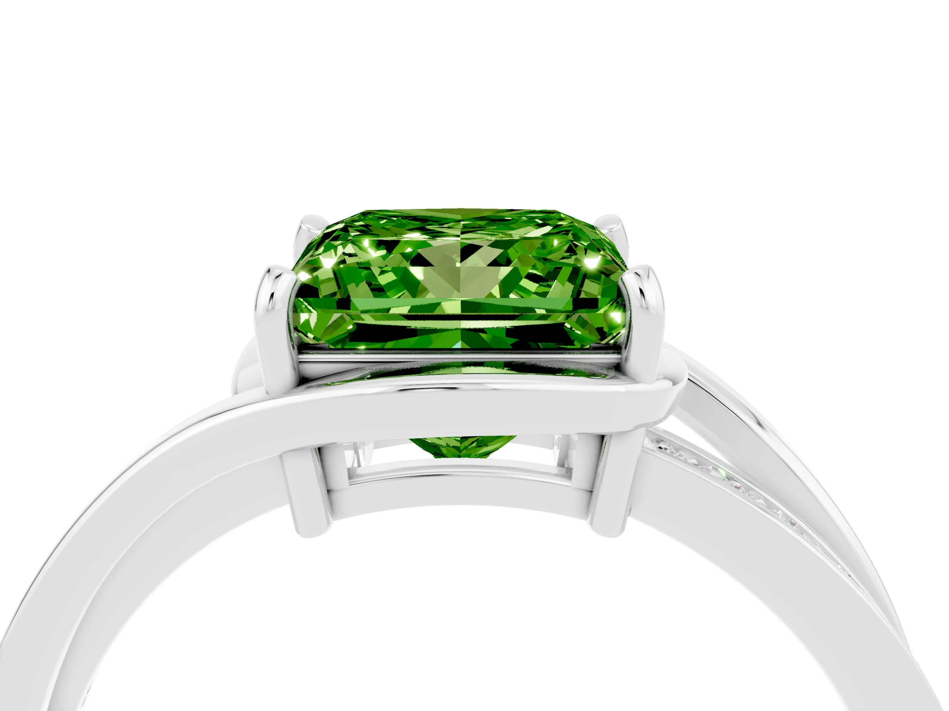 White gold Princess Cut Peridot Solitaire Ring with Split Shank and Prong Setting_4