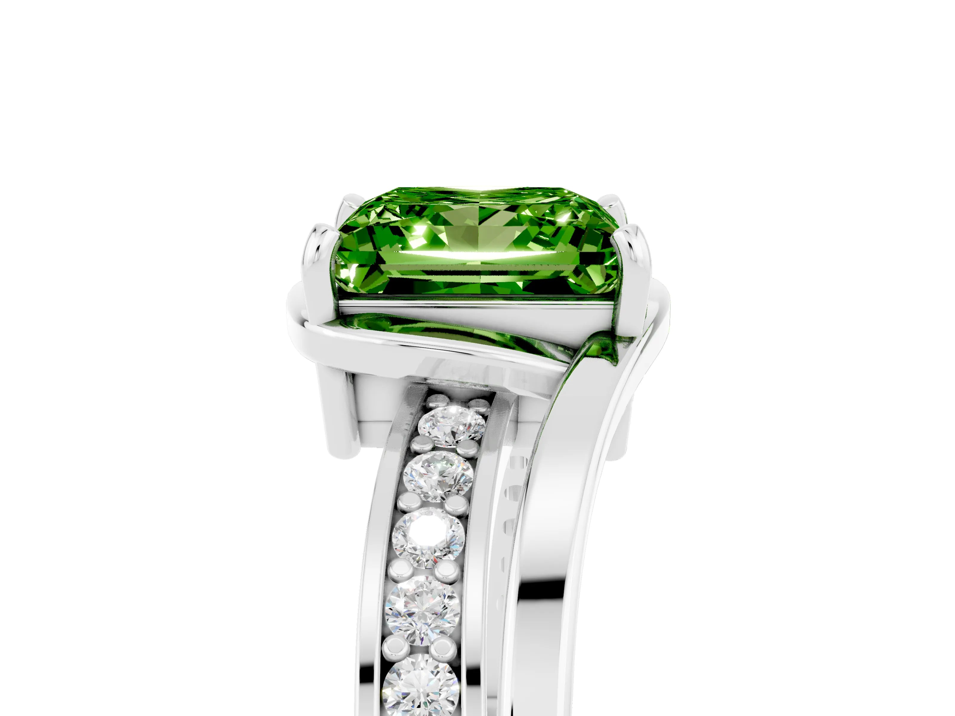 White gold Princess Cut Peridot Solitaire Ring with Split Shank and Prong Setting_5