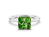 White gold Princess Cut Peridot Solitaire Ring with Thin Band and Four-Prong Setting_12