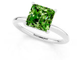 White gold Princess Cut Peridot Solitaire Ring with Thin Band and Four-Prong Setting_13