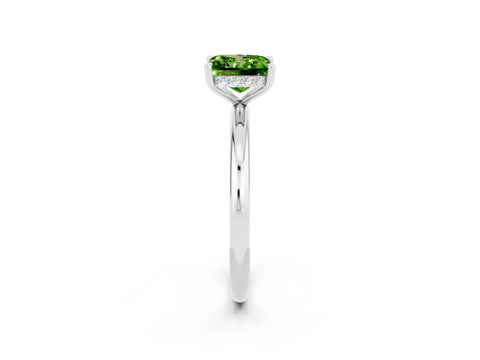 White gold Princess Cut Peridot Solitaire Ring with Thin Band and Four-Prong Setting_14