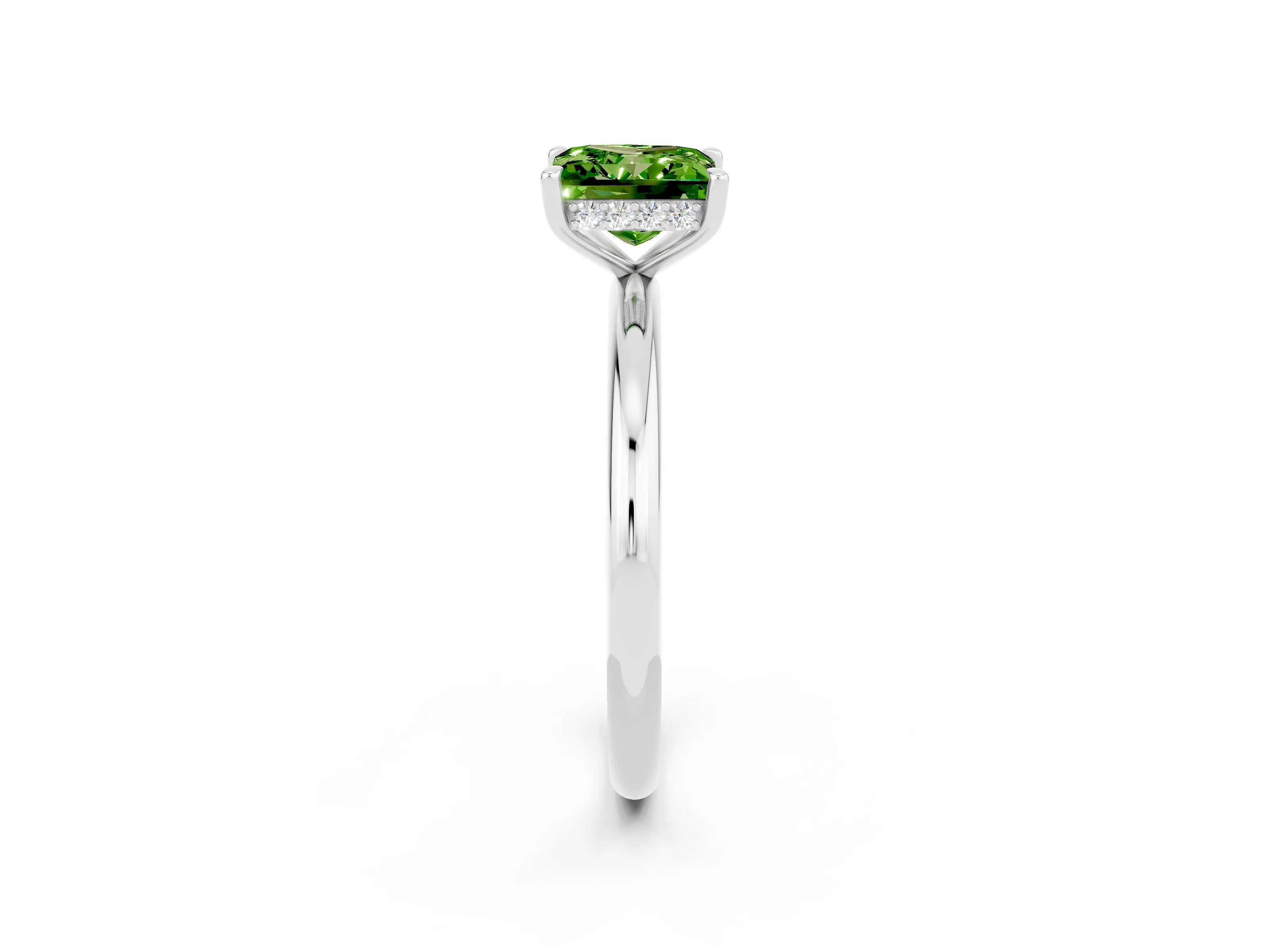 White gold Princess Cut Peridot Solitaire Ring with Thin Band and Four-Prong Setting_14