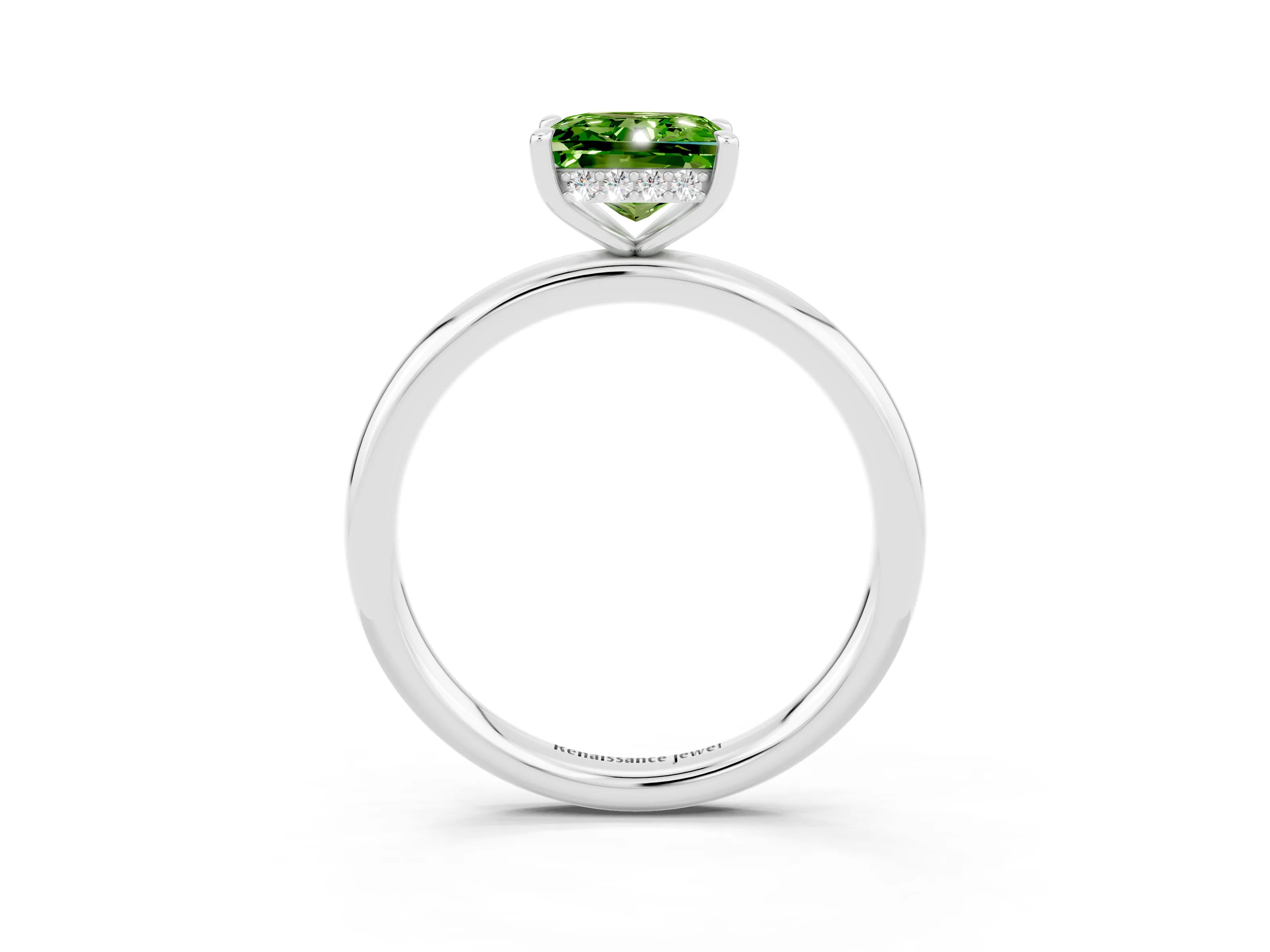 White gold Princess Cut Peridot Solitaire Ring with Thin Band and Four-Prong Setting_15