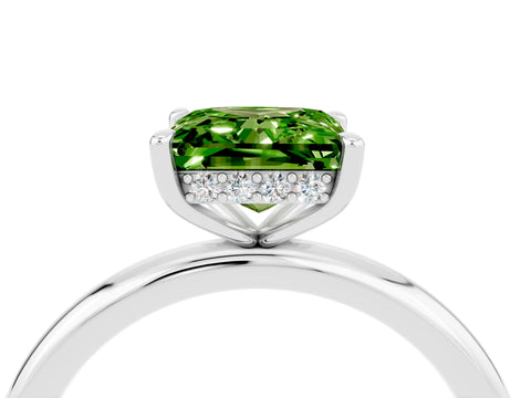 White gold Princess Cut Peridot Solitaire Ring with Thin Band and Four-Prong Setting_16