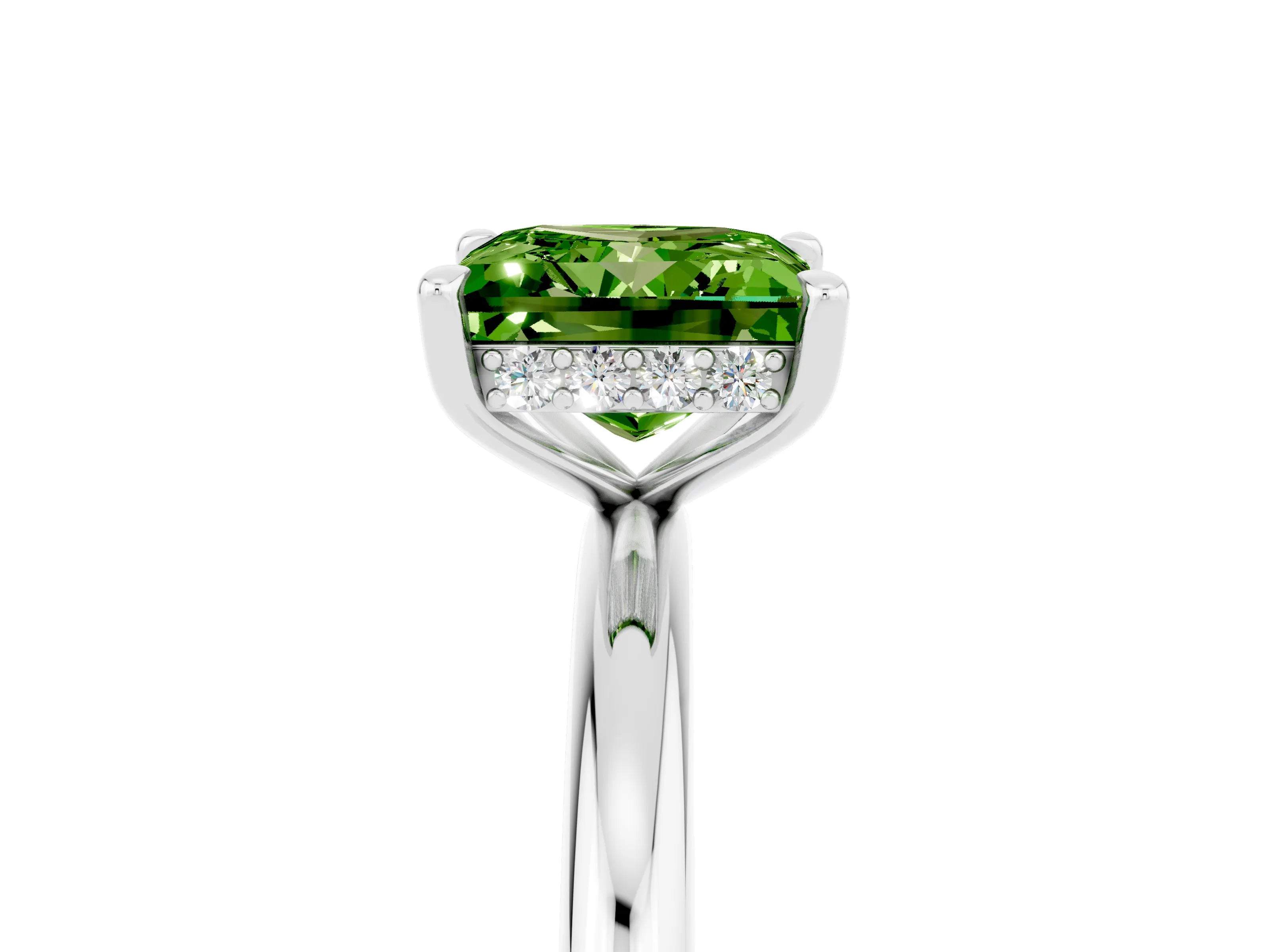 White gold Princess Cut Peridot Solitaire Ring with Thin Band and Four-Prong Setting_17