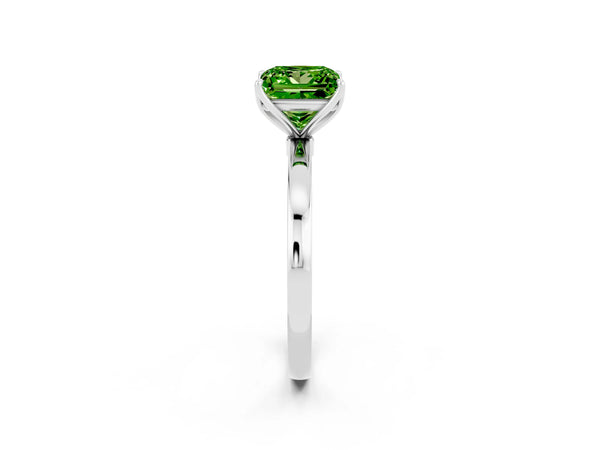 Platinum Princess Cut Peridot Solitaire Ring with Thin Band and Prong Setting