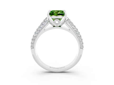 White gold Princess Cut Peridot Solitaire Ring with Three-Row Pavé Band and Four-Prong Setting_15