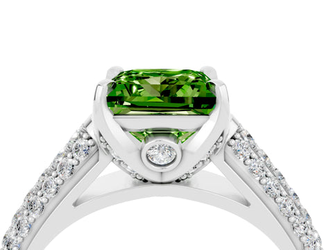 White gold Princess Cut Peridot Solitaire Ring with Three-Row Pavé Band and Four-Prong Setting_16