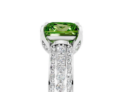 White gold Princess Cut Peridot Solitaire Ring with Three-Row Pavé Band and Four-Prong Setting_17