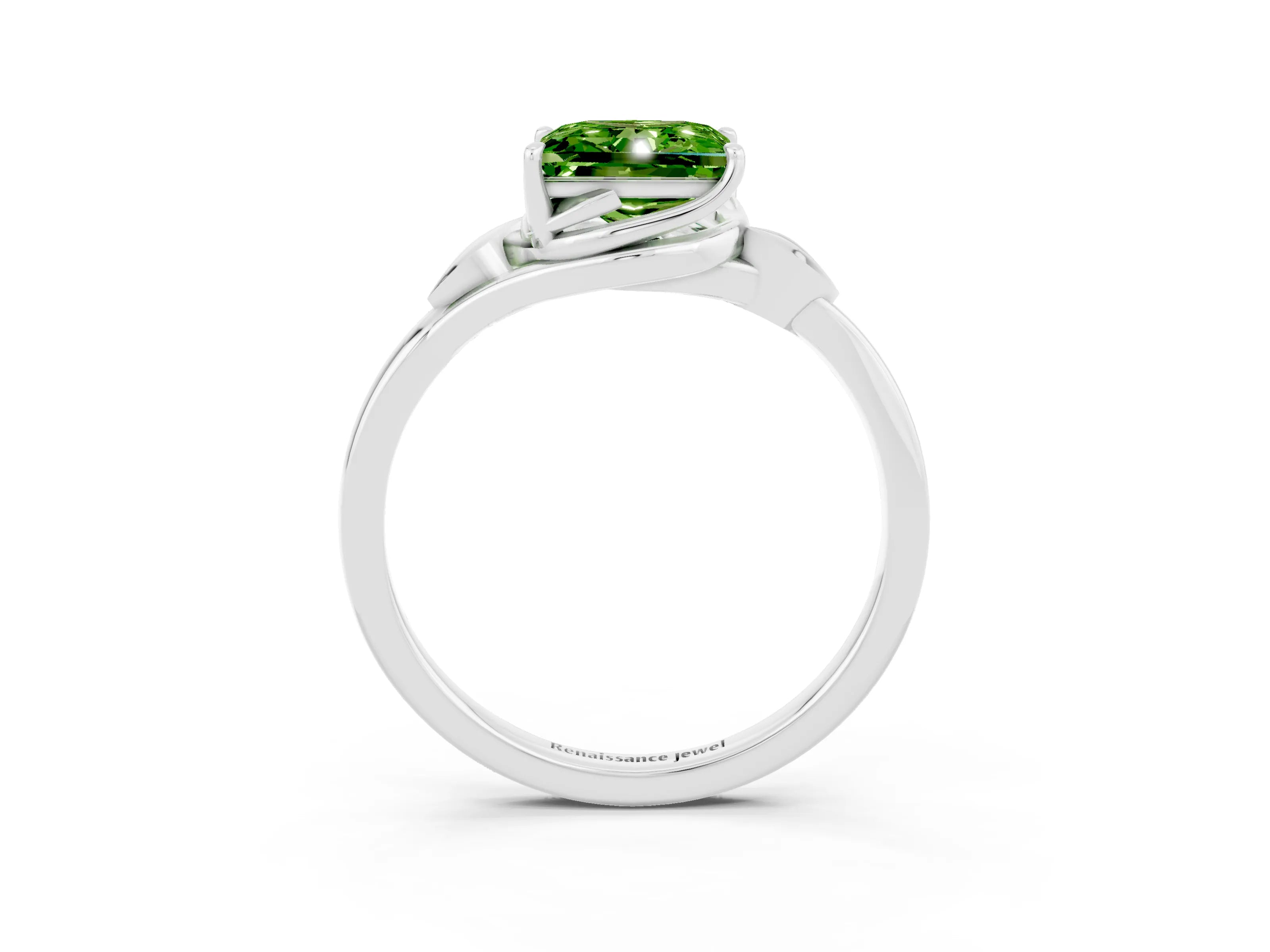 White gold Princess Cut Peridot Solitaire Ring with Twist Band and Four-Prong Setting_15