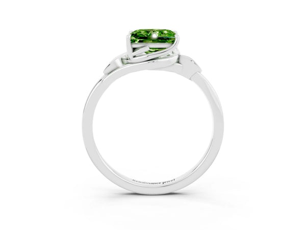 Silver Princess Cut Peridot Solitaire Ring with Twist Band and Four-Prong Setting