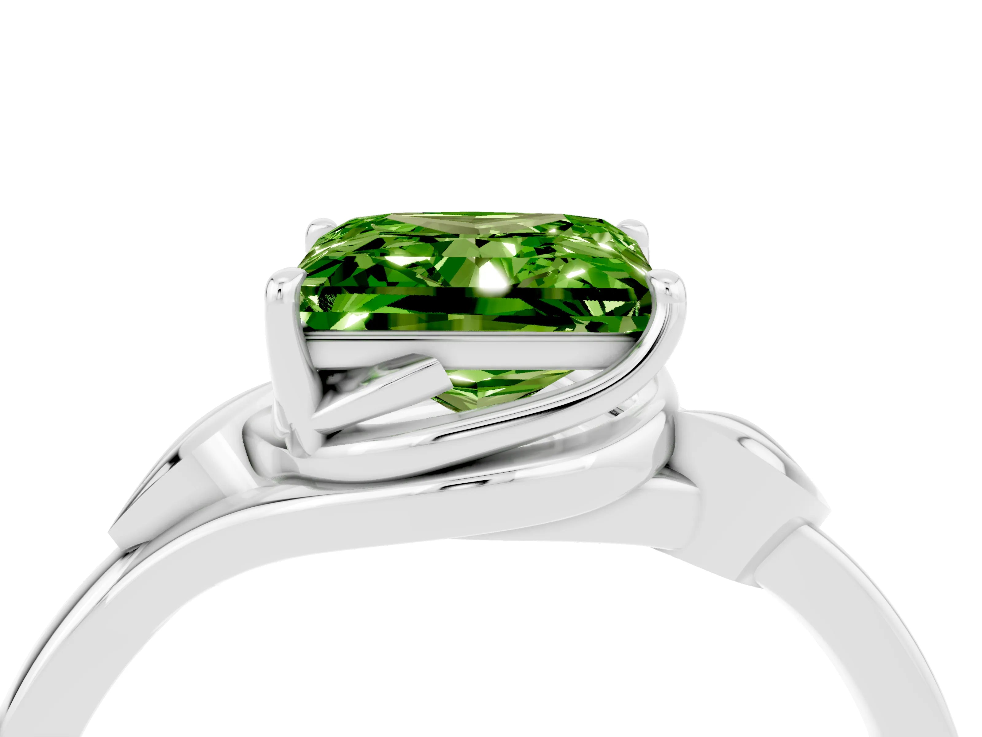 White gold Princess Cut Peridot Solitaire Ring with Twist Band and Four-Prong Setting_16