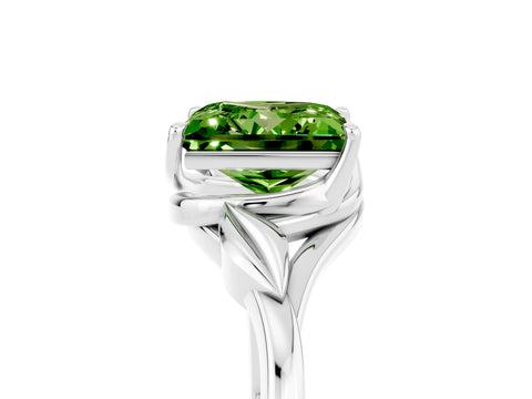 White gold Princess Cut Peridot Solitaire Ring with Twist Band and Four-Prong Setting_17