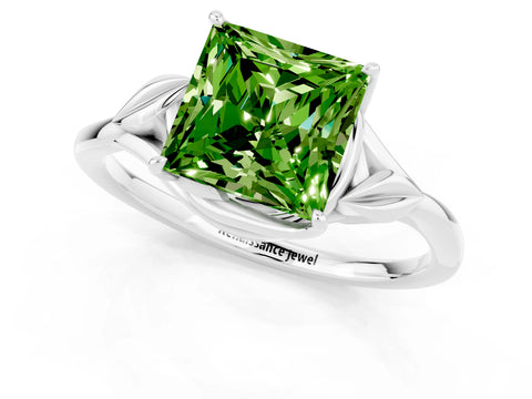 White gold Princess Cut Peridot Solitaire Ring with Twist Band and Four-Prong Setting_37
