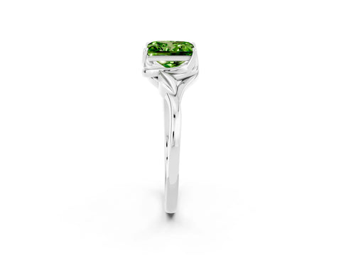 White gold Princess Cut Peridot Solitaire Ring with Twist Band and Four-Prong Setting_38