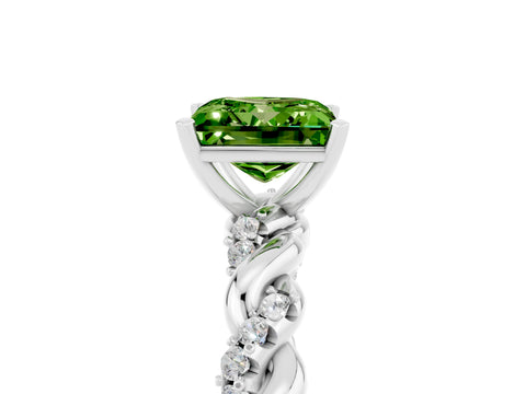White gold Princess Cut Peridot Solitaire Ring with Twisted Band and Pavé Accents_5