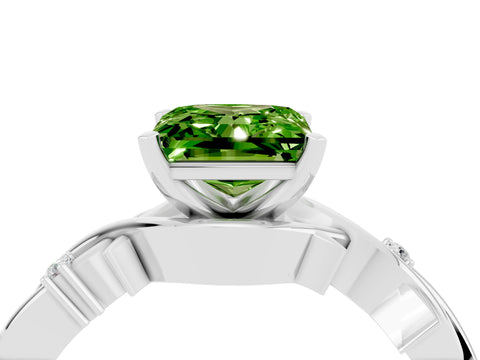 White gold Princess Cut Peridot Solitaire Ring with Twisted Band and Prong Setting_16