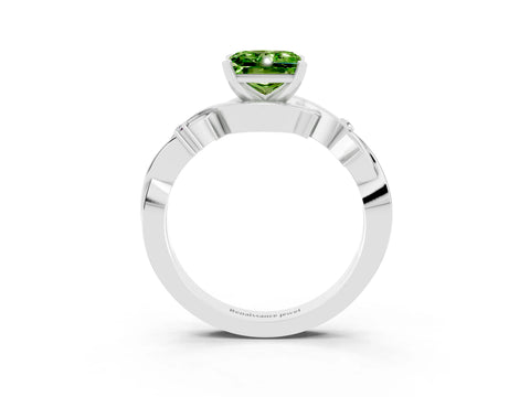 White gold Princess Cut Peridot Solitaire Ring with Twisted Band and Prong Setting_3