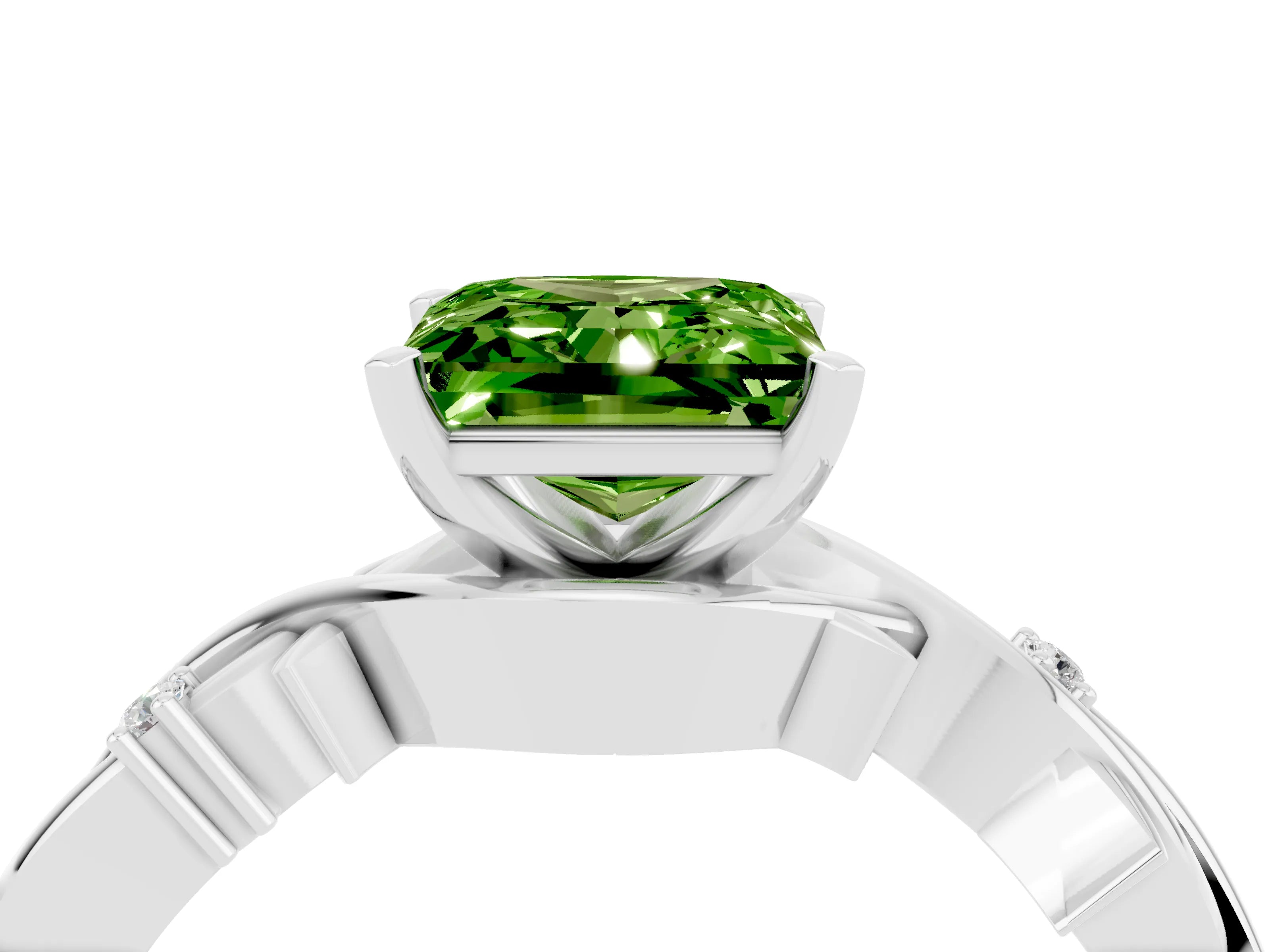 White gold Princess Cut Peridot Solitaire Ring with Twisted Band and Prong Setting_4