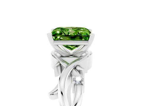 White gold Princess Cut Peridot Solitaire Ring with Twisted Band and Prong Setting_5
