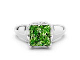 White gold Princess Cut Peridot Solitaire Ring with Wide Band and Prong Setting