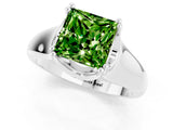 White gold Princess Cut Peridot Solitaire Ring with Wide Band and Prong Setting_1