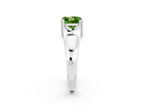 White gold Princess Cut Peridot Solitaire Ring with Wide Band and Prong Setting_2
