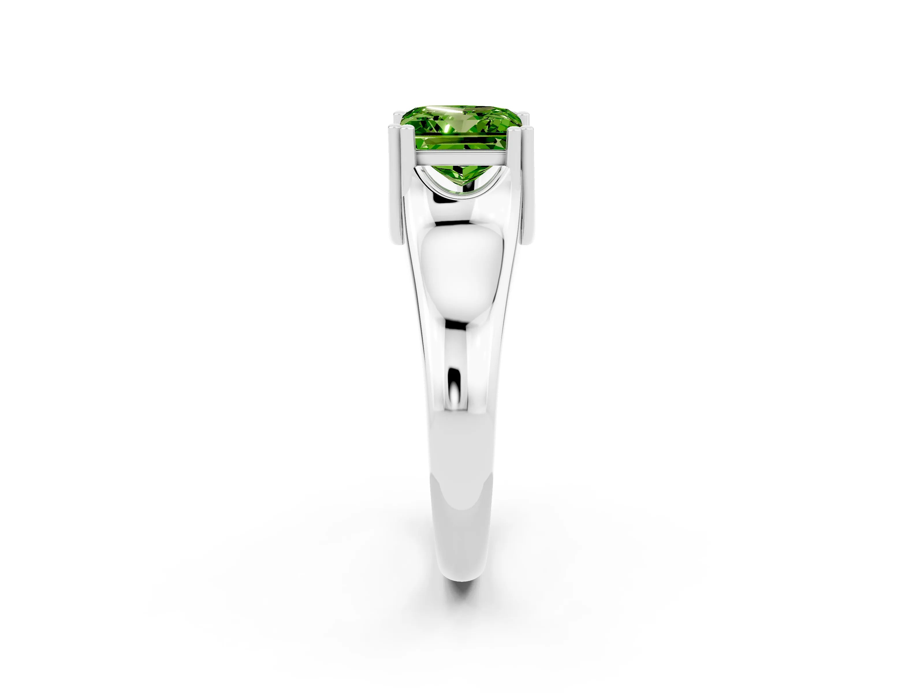 White gold Princess Cut Peridot Solitaire Ring with Wide Band and Prong Setting_2